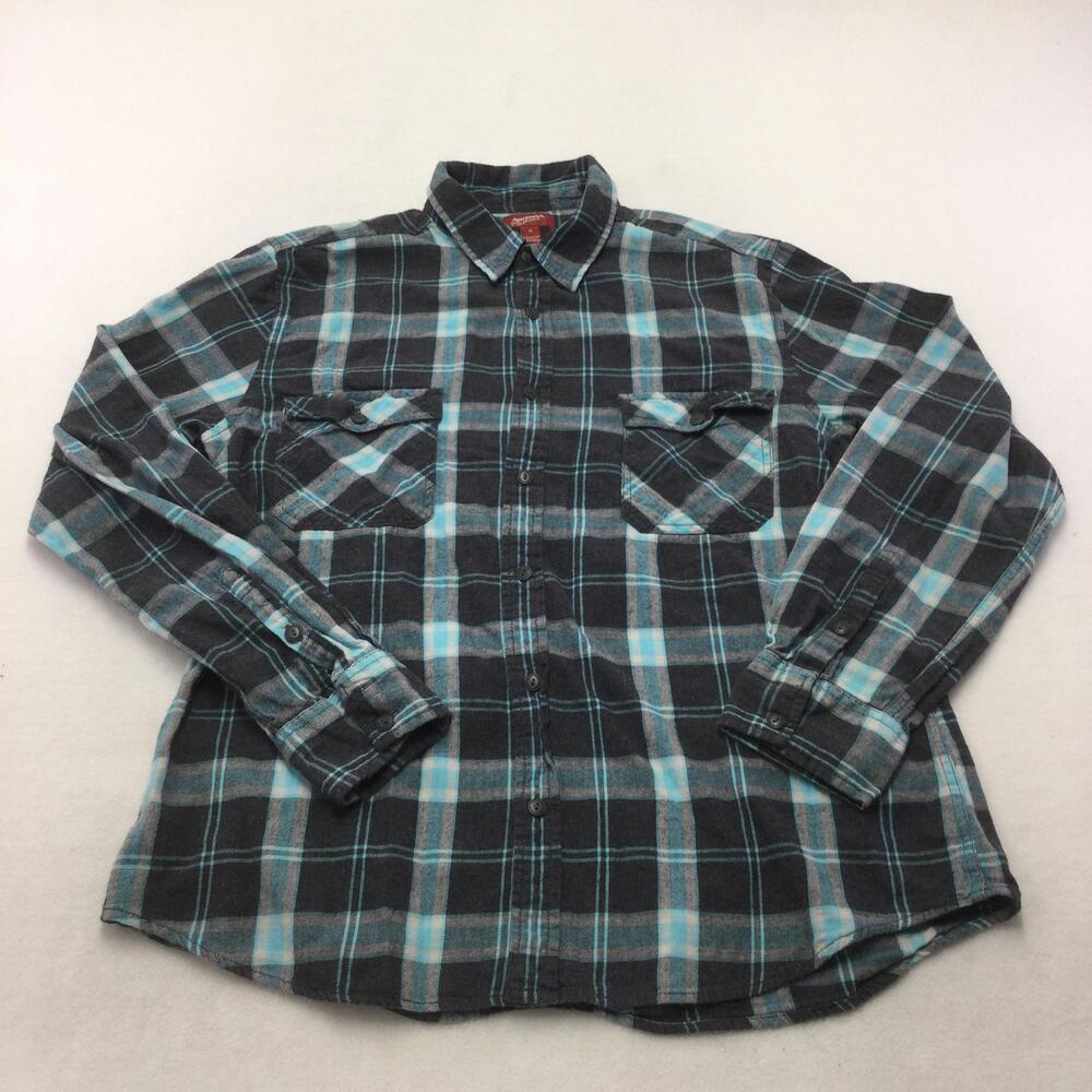 Arizona Jean Co Shirt Mens XL Gray Blue Plaid Flannel Long Sleeve Button-Up